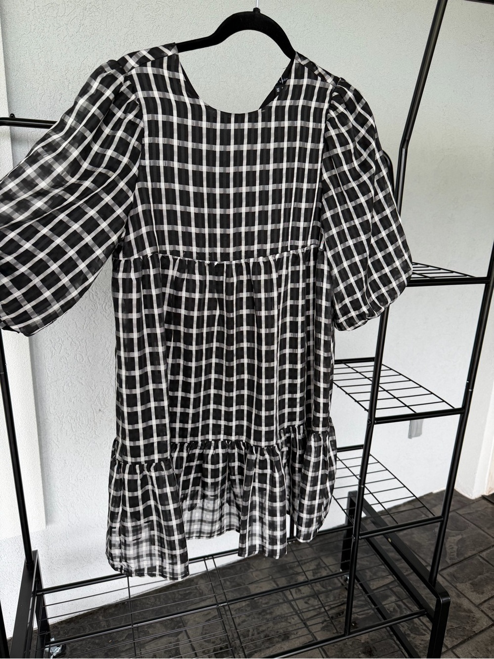 New Look Black and White Gingham Puff Sleeve Dress